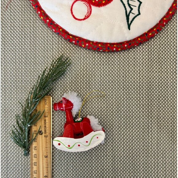 Vintage Red & White Rocking Horse Wooden Christmas Ornament - Picture 4 of 4